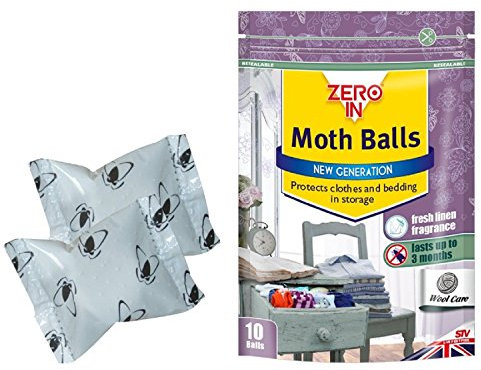 2 X Zero In Moth Balls (New Generation Clothes Moth Balls, Kills Moths, Larvae and Eggs in Wardrobes, Effective for up to 3 Months) - Pack of 10