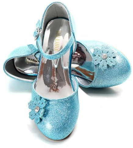 ELSA & ANNA Zapatos de Princesa niña - 3 cm tacón - Zapatos de fantasía con Brillos y Cristales - para Fiestas, cumpleaños y Cosplay - Tacones niña Princesa (BLU11)