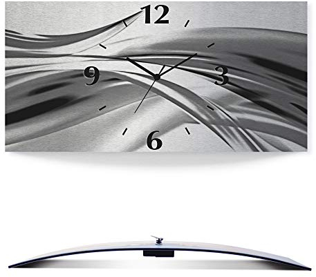 ARTLAND Wanddeko Wanduhr ohne Tickgeräusche Alu Quarzuhr 60x30 cm Eckig Lautlos 3D Design Welle Abstrakt Modern Kreativ Ausgefallen S7KX