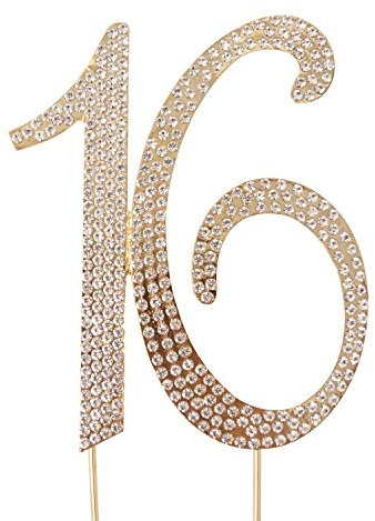 Honbay 16 Cake Topper Premium Sparkly Crystal Rhinestones Cake Topper Cake Decoration for Sweet 16th Birthday Party (16 Gold)