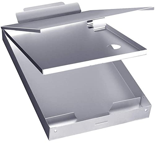 Metall-Klemmbrett mit Aufbewahrungsbox, Aluminium-Klemmbretter, Metall-Binder-Formhalter mit hoher Kapazität Clip, obere Scharnieröffnung für Schwerlast, Krankenpflege, Patrouille, Büro-Profis