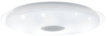 EGLO LED Deckenleuchte Lanciano, Deckenlampe mit Kristall-Effekt | Fernbedienung, Lichtfarbe einstellbar (warm – kalt), Nachtlicht, dimmbar, aus Metall, Kunststoff in Weiß, Transparent, Chrom