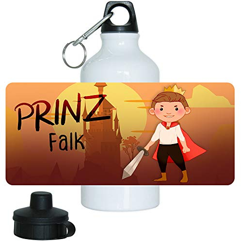 Eurofoto Trinkflasche Set mit Namen Falk und Motiv mit Prinz und Burg für Jungen | Motiv-Trinkflasche | Kinder-Aluflasche