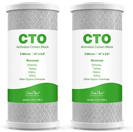 SimPure Filtro de Agua de Carbón Activado, Recambio de Cartuchos de Bloque de Carbón, para Sistema de Filtración de Toda la Casa DB10C/DB10C-2, 10 x 4,5 pulgadas - Paquete de 2