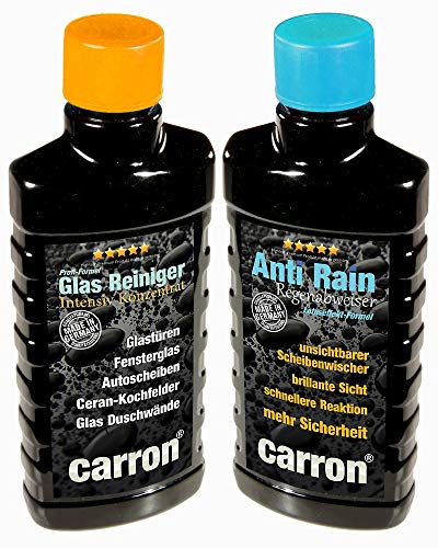 carron® Anti-Rain Profi-Set Glasreiniger + Regenabweiser + Eiskratzer für Reinigung und Versiegelung der Frontscheibe - Glasversiegelung für regenabweisenden Lotuseffekt (Bundle)
