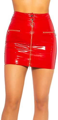 Koucla Wetlook Lederlook Rock Lack Optik Minirock mit Zip