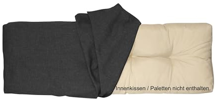 LILENO HOME Palettenkissen Bezug Anthrazit - Ersatzbezug für Rückenkissen | 120 x 40 x 16-20 cm - Polster Bezug für Europaletten - Palettenkissen Outdoor Hülle für Palettenmöbel
