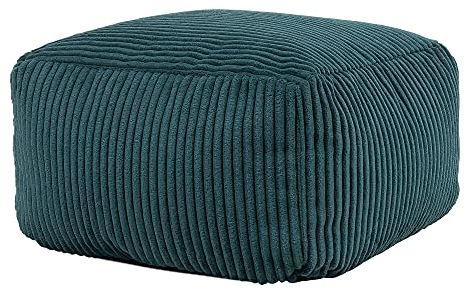 Icon Amara Tabouret Velours Côtelé, Pouf Repose Pieds avec Remplissage, Tabouret Pouf, Meuble Salon, Decoration Chambre, Bleu Canard