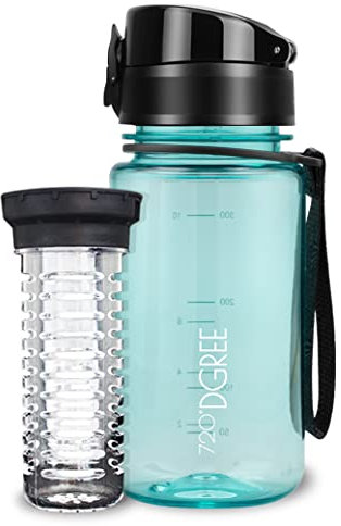 720°DGREE Kinder Trinkflasche 350ml “uberBottle“ crystalClear +Früchtebehälter - Auslaufsicher, BPA-Frei - Für Kindergarten, Schule, Mädchen & Jungs ab 3 Jahre - Kleine Wasserflasche - Stoßfest