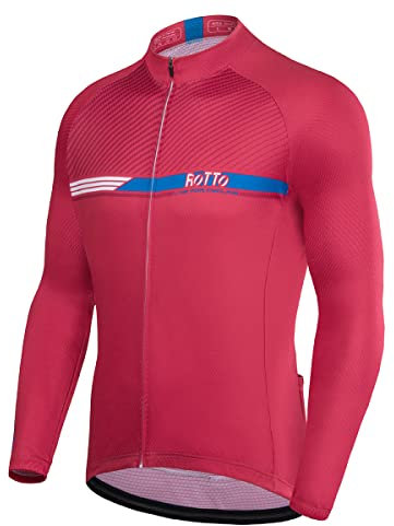 ROTTO Cycling Jersey Mens Cycling Top Long Sleeve Bike Shirt with Pocket Reflective Simple Line Series