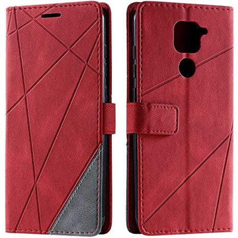 SONWO Case for Xiaomi Redmi Note 9 Case, Premium Leather Flip Wallet Case Magnetic Closure Card Slots Kickstand Phone Case for Xiaomi Redmi Note 9, Red