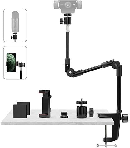KDD Support Webcam avec Support Téléphone & Vis 5/8” 63.5cm Support Videoprojecteur Flexible, Pied Micro de Bureau Col de Cygne pour Logitech C922 C615 Brio 4K GoPro Hero Blue Yeti Snowball Ice, etc.