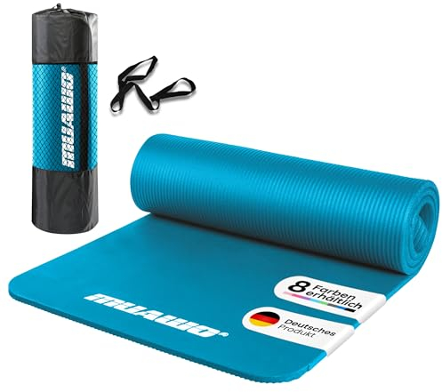 Muawo Premium Sportmatte und Fitnessmatte, perfekt als Yogamatte, Gymnastikmatte, Trainingsmatte | rutschfest | extra-dick & extra-lang | 190 cm Länge x 60 cm Breite x 1,5 cm Dicke (Hellblau)