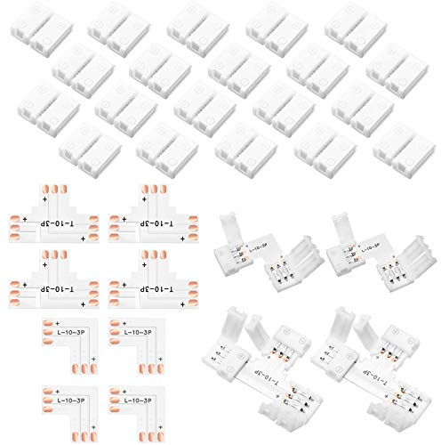 Mudder 28 Stück 3 Pin LED Anschluss 10 mm Lötfreier LED Licht Anschluss L Form Leuchten Verlängerung T Form Lötfreie Adapter Verbinder für WS2811 WS2812B SK6812 Streifen