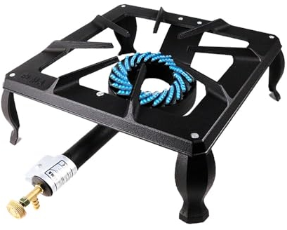 ELMA Hornillo a Gas de Fundición Compatible con Gas Butano y Gas Propano 40x 40x16cm I Válvula de Seguridad e Instrucciones de Montaje Incluido