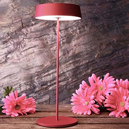 Pertrix LED Tischleuchte Rot, LED Tischlampe Akku, Moderne LED In- & Outdoor Tischlampe Balkon, dimmbare Lampe Bett, Tischbeleuchtung für den Außenbereich, Tischlampe Metall, Tischleuchte ohne Kabel