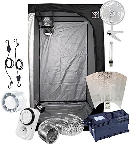 Kit Box Culture Indoor 80x80 / 100x100 / 120x120cm avec Lampe HPS 250W / 400W / 600W Classe 2 + Ventilation | Starter Pack Chambre de Culture Prêt-à-Brancher | Growshop (60x60x160cm - 250W)