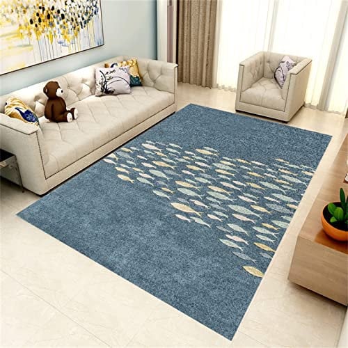 Teppich Flach Gewebt blau bettvorleger rutschfest Teppich Für Schlafzimmer Modernes Minimalistisches Wohnzimmer Abstraktes Helles Luxusschlafzimmer 50x80cm deko wohnzimmer modern wohnzimmermöbel