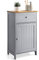 CHRISTOW Grey Bathroom Storage Cabinet with Bamboo Top, Free Standing Unit with Cupboard and Drawer (77cm x 43cm x 34cm)