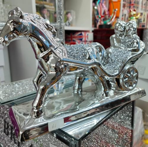 Biznest Style Horse Carriage Silver Shine Couple Crush Diamond Wedding Ornament Romany Gypsy