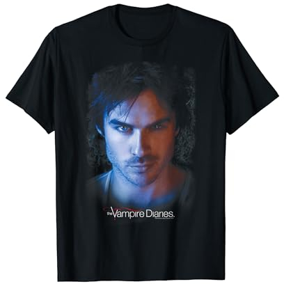 Cotton Soul The Vampire Diaries Damon Face T-Shirt Schwarz Klein EU 41 Kurzarm Klassisch Unisex-Kinder Fans of 'The Vampire Diaries', Horror Fans, Young Adults, Teenager
