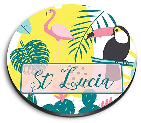 1x Round MDF Magnet 6cm - St Lucia Toucan Flamingo Cactus - Fridge Locker Office Whiteboard Toolbox #60139