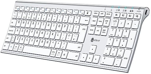 iClever Bluetooth Keyboard, USB-C Rechargeable Wireless Keyboard, Multi-Device Full Size with Numeric Keypad for Mac, Bluetooth 5.1 up to 3 Devices, QWERTY UK Layout, for Laptop/Mac/iMac/Computer/PC