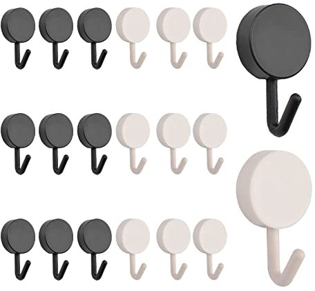 MOROBOR 20pcs Plastic Self Adhesive Hooks, Black&White Plastic Heavy Sticky Hooks, Removable Wall Hangers for Bathroom, Kitchen, Office, Closet, Glass