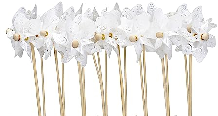 dekoratives kleines Windrad Windmühle auf Stab PVC weiß-transparent mit stilisiertem Blütenmuster als 4-er oder 8 -er Set (klein, weiß, 8)