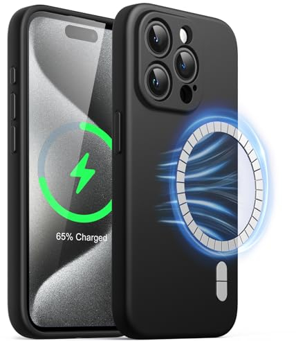 JETech Magnetic Silicone Case for iPhone 15 Pro 6.1-Inch, Compatible with MagSafe, Phone Cover with Camera Lens Full Protection (Black)
