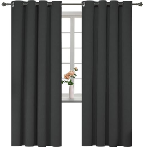 YSTELLAA Rideau 100% Occultant Lot De 2, 140×240cm, Effet Lin, Rideau Thermique Isolant Anti Froid Et Chaleur, Rideaux Anti Bruit, avec Oeillet, pour Salon Et Chambre, Noir