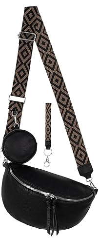 Bauchtasche Umhängetasche Crossbody-Bag Hüfttasche Kunstleder Italy-Design (Black)