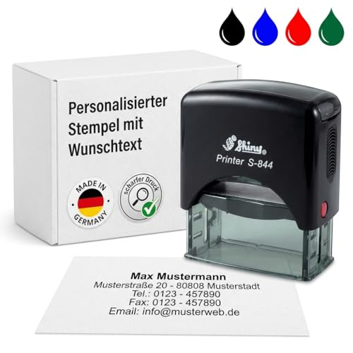 FOTOFOL PERSONALISIERTER STEMPEL MIT WUNSCHTEXT – Selbstfärbender Namensstempel & Adressstempel – Stempel Personalisiert für Büro, Firma & Privat – 22x58 mm – Schwarz
