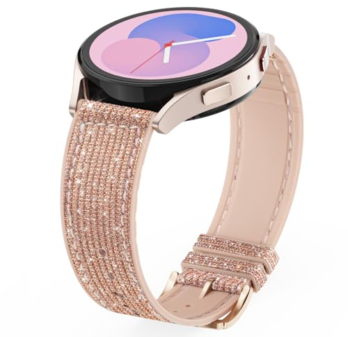 Tuocal Kompatibel mit Samsung Galaxy Watch 7 6 5 4 Armband 40mm 44mm, 20mm Glitzer Silikon Ersatzarmband für Samsung Galaxy Watch 4 Classic Armbänder 42mm 46mm Damen, Roségold