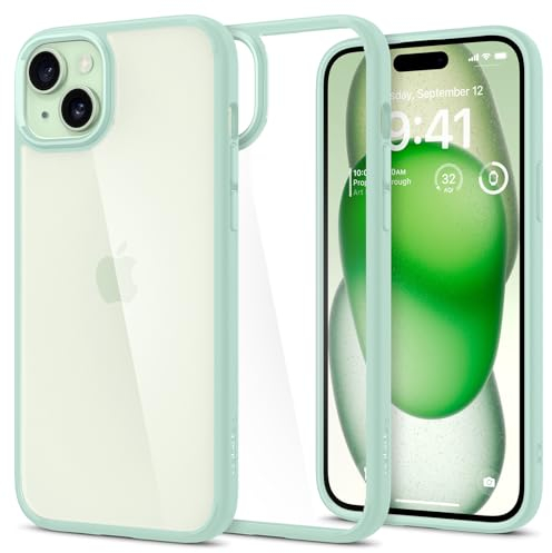 Spigen für iPhone 15 Ultra Hybrid Hülle [Anti-Yellowing] Case Handyhülle Schutzhülle Cover Transparent Durchsichtig Dünn Slim -Green
