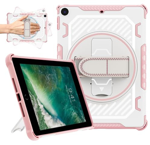 ROISKIN Hülle für iPad 6/5 Generation 9.7 Zoll | Stoßfest Robuste Schutzhülle für Air 2/ Pro 9.7 2017/2018 mit 360 Rotation Stand/Handschlaufe für Kinder Jungen Mädchen,Rosa