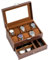 ProCase 2 Schichten Uhrenbox Schmuck Uhr Aufbewahrungsbox mit Glasdeckel, Uhrenkasten schmuckkästchen Uhrenkoffer 10 Fächer und 1 Schublade für Uhren Ringe Armbänder -Espresso
