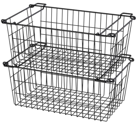 SANNO Chest Freezer Organizer Bins Stackable Wire Baskets For Pantry Storage and Organization Pantry Storage Bins With Handles Sturdy Metal 15.7in