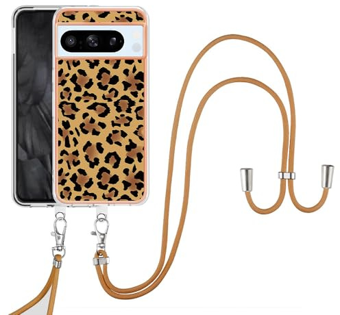 SNCLET Case für Google Pixel 8 Pro - Lanyard Hülle mit Umhängeband Handykette - Kratzfeste Schutz - Leopard Muster