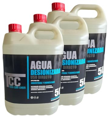 Agua destilada 5 litros (x 3 garrafas) TCC- Agua desionizada Multiples usos (Total 15 litros)