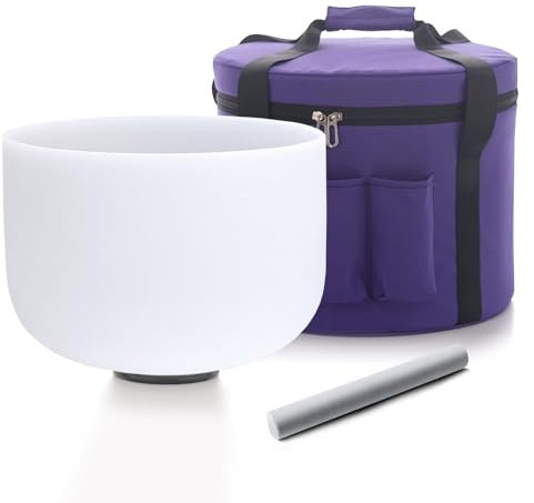 Hye-eun 12 Inch D Note Frosted Large Crystal Singing Bowl 432hz Navel Chakra Sound Bowl With Heavy Duty Purple Carrying Case and Suede Stick Included for Yoga Sound Healing