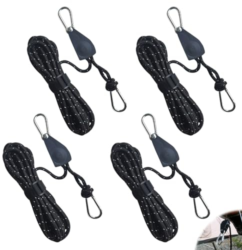 4 pcs Flaschenzug Handzug Hebezug mit Haken, Einstellbare Seil Seilhaken Ratsche Seilratsche 5M für Pflanzenlampe einstellbare Wachsen Licht Ratchet Seil Aufhänger Rope Ratchet Festes Außenzelt
