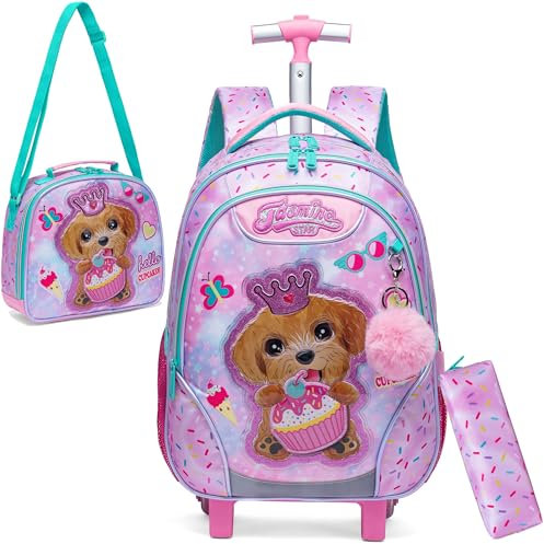 HTgroce Schulranzen Trolley Mädchen Kinder Schulranzen Mit Rollen Welpen Trolley Schulranzen Rucksack Schulrucksack Trolley Schultrolley Schulranzen Mädchen Girls School Bag Trolley 1. klasse