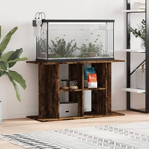 Homgoday Aquarium-Ständer 100 x 40 x 60 cm aus mehrschichtigem Holz Eiche Rauch, Schrank für Aquarium, Schrank für Küche, Ablagen, platzsparend