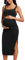 CRZ YOGA Women Butterluxe Maternity Dress Square Neck Sleeveless Ruched Split Hem Midi Bodycon Tank Dress Pregnancy Clothes Black 12