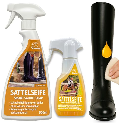 EMMA Lederseife Spray 250 ml + 500 ml – Sattelseife für Glattleder | Lederreiniger & Lederpflege für Sattel, Trense, Schuhe, Stiefel, Sofa und Auto – praktische Pumpsprays
