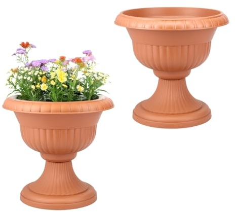 GarPet 2X Blumentopf mit Ständer Blumensäule Standfuß Pflanztopf Grabvase Friedhofsvase Blumentopf mit Füßen Blumentopf Ständer Terrakotta 30 cm