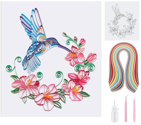 PH PandaHall Papier Quilling Kit Blume und Kolibri Quilling Werkzeug mit 240pcs Papierstreifen Lieferant Quilling Template Board DIY-Bastelset mit Leim Quilling-Muster für Anfänger Erwachsene