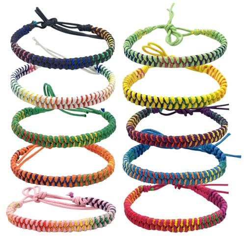 MeoZynxadril 10 Piezas Pulseras de Amistad Ajustables, Multicolor Tejida a Mano en Tela Trenzada para Mujer y Hombre - San Valentín, Cumpleaños, Aniversario