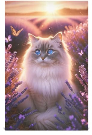 ODAWA Küchentücher, Motiv: Katze, Twilight, Lila, zum Aufhängen, Handtücher, Einweihungsgeschenke für neues Zuhause, 4 Stück